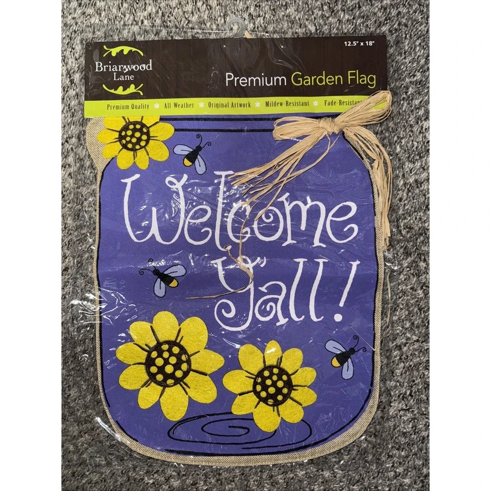 MASON JAR Welcome Y'all SIGN Purple Door Porch Kitchen Hanging Sunflower Banner